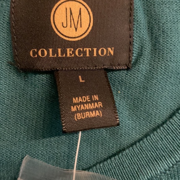 NWT JM Collection Women's Button-Sleeve Crew-Neck Sweater Teal Blue/Green Sz L - Picture 9 of 10